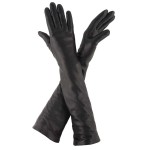 Женские длинные перчатки кожаные мод.052-48 черные