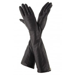Женские длинные перчатки кожаные мод.052-M черные