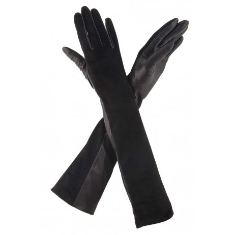 Женские длинные перчатки комбинированные мод.052-48-3 черные