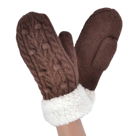 Женские варежки шерстяные Grace мод.2012-06 коричневые - Шерстяные Женские варежки шерстяные Grace мод.2012-06 коричневые