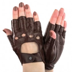 Женские перчатки авто кожаные мод.244 темно-коричневые