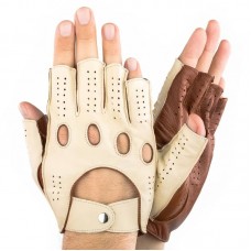 Мужские перчатки авто комбинированные  мод.245 бежевый / коньяк