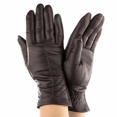 Женские перчатки кожаные мод.462 темно-коричневые