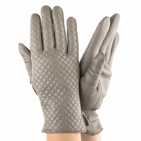 Женские перчатки кожаные мод.468 светло-серые - На подкладке Женские перчатки кожаные мод.468 светло-серые
