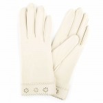 Женские перчатки кожаные мод.205 белые (оборка кожа) - Цветные Женские перчатки кожаные мод.205 белые (оборка кожа)