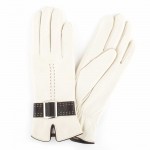 Женские перчатки кожаные мод.407 белые - На подкладке Женские перчатки кожаные мод.407 белые