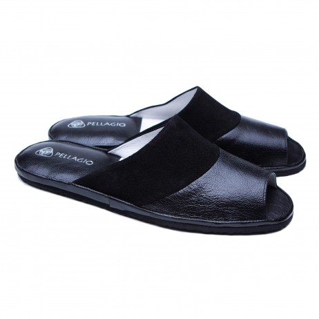 Комнатные тапочки Pellagio 701 черный наппа+велюр