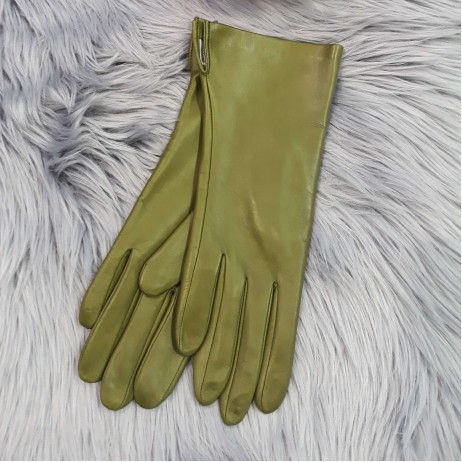 Женские кожаные перчатки GlovesUA мод-001 (шлица сбоку) оливковый