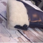 Женские перчатки кожаные с мехом  мод-043 джинс