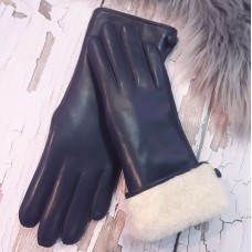 Женские перчатки кожаные с мехом  мод.043 джинс (мех овчина)