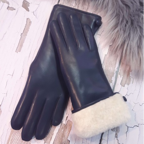 Женские перчатки кожаные с мехом  мод-043 джинс