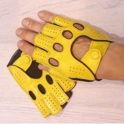 Мужские перчатки авто комбинированные  мод245 желтый / черный (шов наружу / кнопка обтянута)