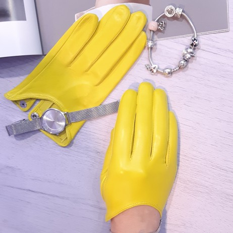 Жіночі рукавички шкіряні GlovesUA мод.394 жовті (виріз по 377)