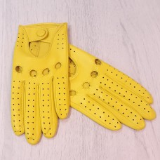 Женские автомобильные кожаные перчатки  GlovesUA мод.275 желтые (шов внутрь, кнопка обтянута, костяшки мод.244)