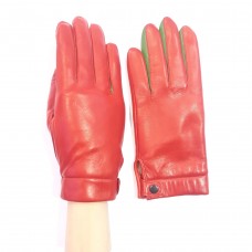 Жіночі шкіряні рукавички GlovesUA мод.421 червоні із зеленими стрілками