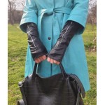 Женские длинные перчатки кожаные  мод-382-33 см черные