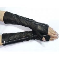 Женские длинные перчатки кожаные мод.382-33-M черные