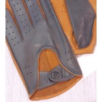 Чоловічі рукавички для водіння шкіряні GlovesUA мод.275 світлий коньяк/сірий (шов назовні, без відп.)