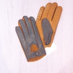Чоловічі рукавички для водіння шкіряні GlovesUA мод.275 світлий коньяк/сірий (шов назовні, без відп.)