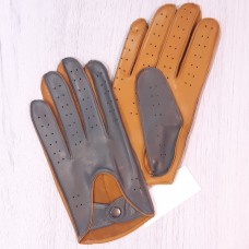 Чоловічі рукавички для водіння шкіряні GlovesUA мод.275 світлий коньяк/сірий (шов назовні, без відп.)