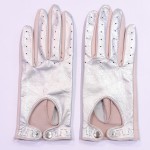 Женские перчатки комбинированные  мод-274 серебро\ розовый