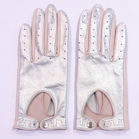 Женские перчатки комбинированные  мод-274 серебро\ розовый