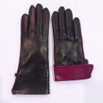 Женские перчатки кожаные  мод-152 черный/орхидея