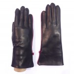 Женские перчатки кожаные  мод-152 черный/орхидея