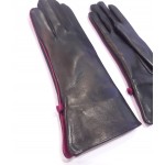 Женские перчатки кожаные  мод-152 черный/орхидея