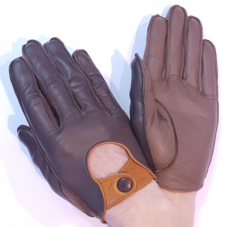 Мужские перчатки для вождения комбинированные GlovesUA мод275 тауп/ черный  (кожа лайка/олень, шов наружу)