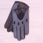 Чоловічі комбіновані автомобільні рукавички GlovesUA мод.275 петролеум/чорний (чорний ремінець, шов усередину, кнопка обтягнута)