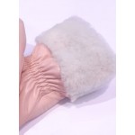 Женские варежки GlovesUA кожаные с мехом мод-168 розовые (овчина)
