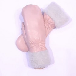 Женские варежки GlovesUA кожаные с мехом мод-168 розовые (овчина)