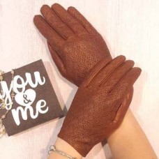 Жіночі рукавички GlovesUA комбіновані мод.394 коньяк (шкіра кришет)