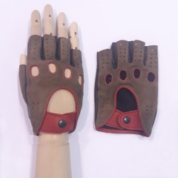 Жіночі комбіновані рукавички для водіння GlovesUA мод.245 ашез/чорний (червоний ремінцем)