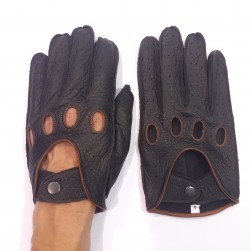 Чоловічі рукавички для водіння шкіряні мод.275 чорний (шкіра оленя/ шов назовні/ кант)