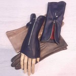 Жіночі рукавички шкіряні мітенки GlovesUA мод.545 темно синій
