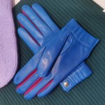Женские кожаные перчатки GlovesUA мод 421 голубые со стрелками орхидея