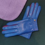 Женские кожаные перчатки GlovesUA мод 421 голубые со стрелками орхидея