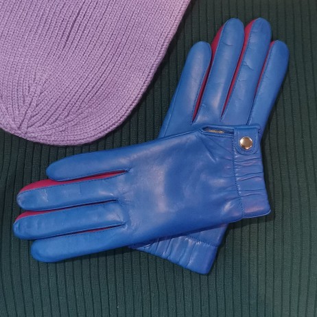 Женские кожаные перчатки GlovesUA мод 421 голубые со стрелками орхидея