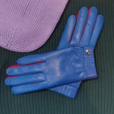 Жіночі шкіряні рукавички GlovesUA мод.421 блакитні зі стрілками.