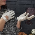 Жіночі шкіряні автомобільні рукавички GlovesUA мод.275 білі (шов всередину, обтягнута кнопка, без отв)