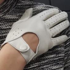 Жіночі шкіряні автомобільні рукавички GlovesUA мод.275 білі (шов всередину, обтягнута кнопка, без отв)