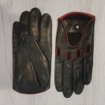 Чоловічі шкіряні автомобільні рукавички GlovesUA мод.275 чорний (шов усередину, червона окантовка)