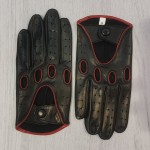 Чоловічі шкіряні автомобільні рукавички GlovesUA мод.275 чорний (шов усередину, червона окантовка)