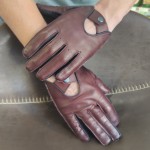 Чоловічі шкіряні рукавички автомобільні GlovesUA мод.275 бордо / темно-синій (шов назовні, без відп.)