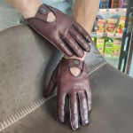 Чоловічі шкіряні рукавички автомобільні GlovesUA мод.275 бордо / темно-синій (шов назовні, без відп.)