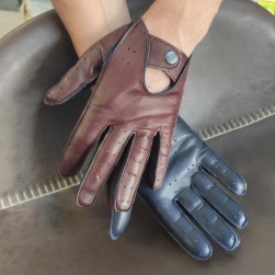 Мужские кожаные перчатки автомобильные GlovesUA мод.275 бордо /темно-синий (шов наружу, без отв)