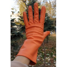 Жіночі шкіряні рукавички GlovesUA мод.001 (без смуг) оранжеві