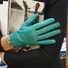 Женские кожаные перчатки GlovesUA мод.421 бирюзовые с темно-синими стрелками 